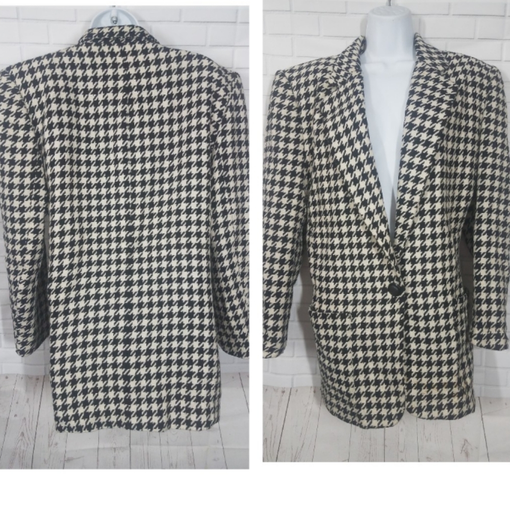 Vintage Michelle Stuart Houndstooth Wool Blazer Suit Jacket